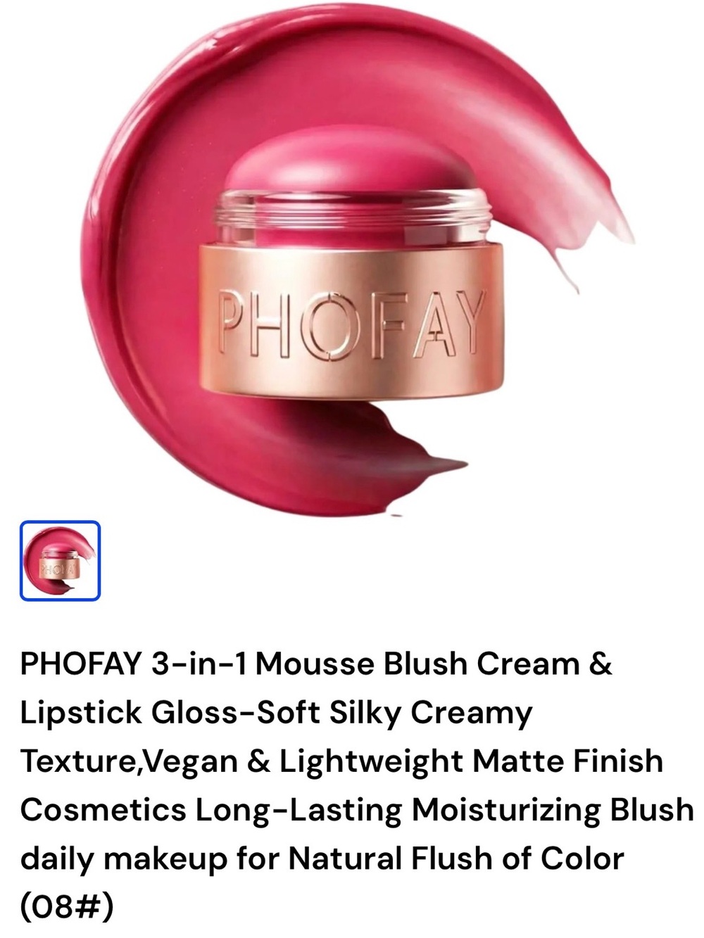 Phofay 3 in-1 Mousse Blush Cream & Lipstick Gloss-Soft Silky Creamy Texture